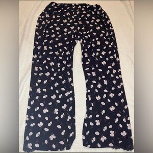SOMA Cool Nights Ankle Pants Sleep Pajama Bottoms With Lace Black Floral L